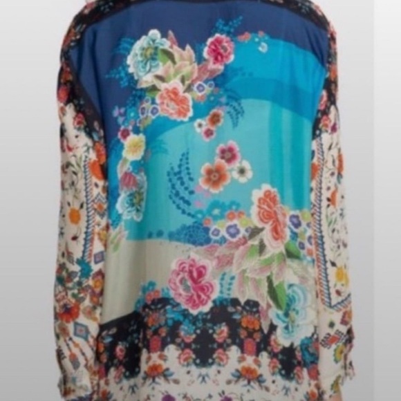 Johnny Was Blue and Pink Floral Blouse Sz M oversized
